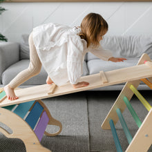 Load image into Gallery viewer, Pikler Triangle + double-sided board + wooden BusyKids Swing set  - colour bright
