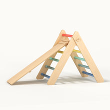 Load image into Gallery viewer, Pikler Triangle + 2 double-sided boards + wooden BusyKids Swing set (large) - Bright colour
