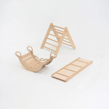 Load image into Gallery viewer, Pikler Triangle + double-sided board + wooden BusyKids Swing set - Nature
