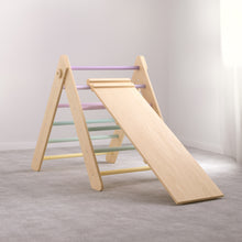 Load image into Gallery viewer, Pikler Triangle + double-sided board + wooden BusyKids Swing set  - colour pastel
