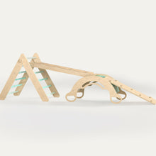 Load image into Gallery viewer, Pikler Triangle + 2 double-sided boards + wooden BusyKids Swing set (large) - colour mint
