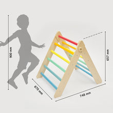 Load image into Gallery viewer, Pikler Triangle + double-sided board + wooden BusyKids Swing set  - colour bright
