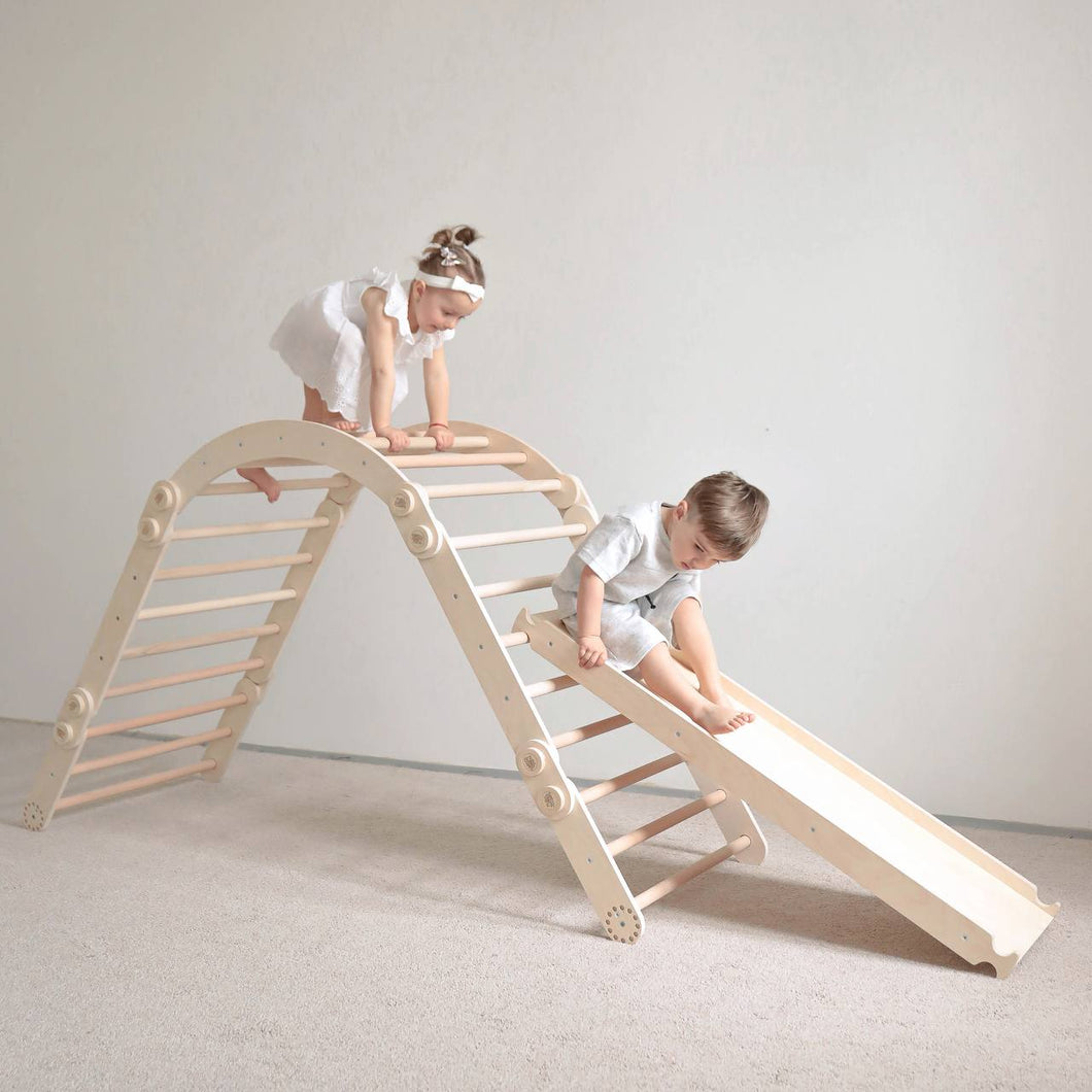 Climbing set for children (set XL with Slide) - Unfinished Wood (No varnish)