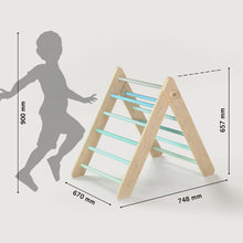 Load image into Gallery viewer, Pikler Triangle + double-sided board + wooden BusyKids Swing set  - colour mint
