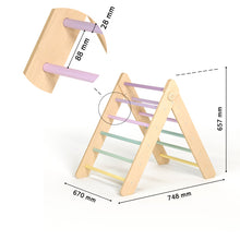 Load image into Gallery viewer, Pikler Triangle + double-sided board + wooden BusyKids Swing set  - colour pastel
