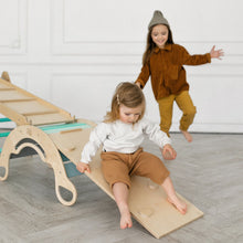 Load image into Gallery viewer, Pikler Triangle + 2 double-sided boards + wooden BusyKids Swing set (large) - colour mint
